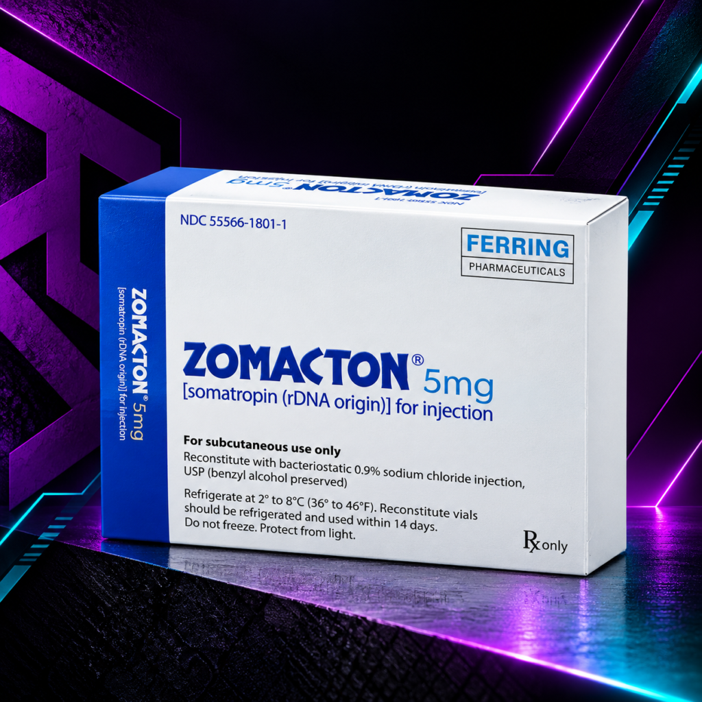 Zomacton 5 mg / 15 UI (Somatropina Recombinante / HGH) – Vial Liofilizado + Solvente – Ferring Pharmaceuticals