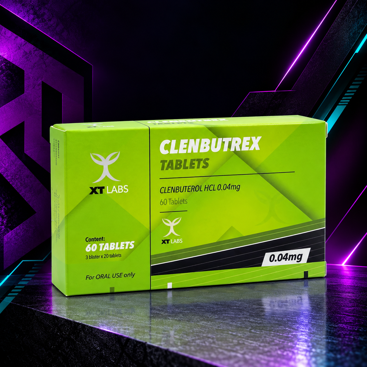 Clenbutrex 0.04 mg (Clenbuterol Hidrocloruro / Clen 40 mcg / Termogénico) – Frasco Tabletas – XT Labs